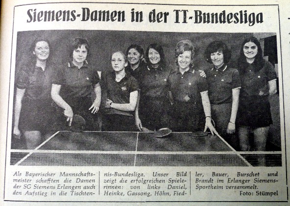 Mannschaftsfoto der Damenmannschaft zum Bundesligaaufstieg 1972